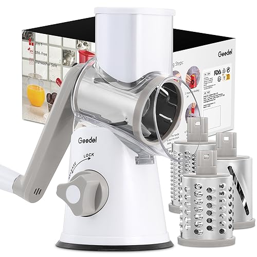 Geedel Rotary Cheese Grater, Kitchen Mandoline Vegetable Slicer Kit