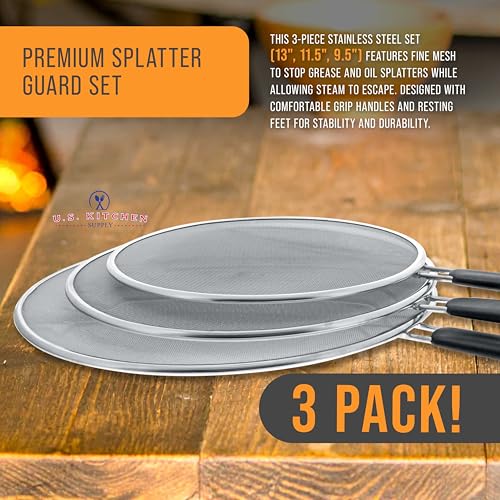 Smart Home U.S. Kitchen Supply 3-Piece Stainless Steel Splatter Guard Set Kit