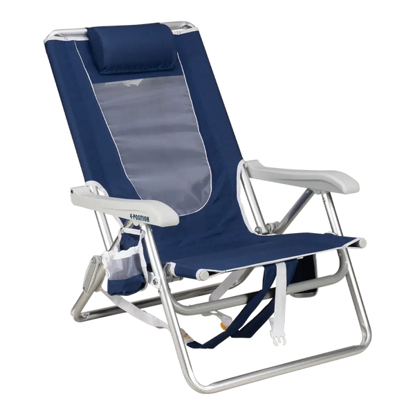 Reclining Beach Backpack Beach Chair - Choice 709 - Low-Profile Reclining Beach Chair with Backpack Straps - Nautical Blue