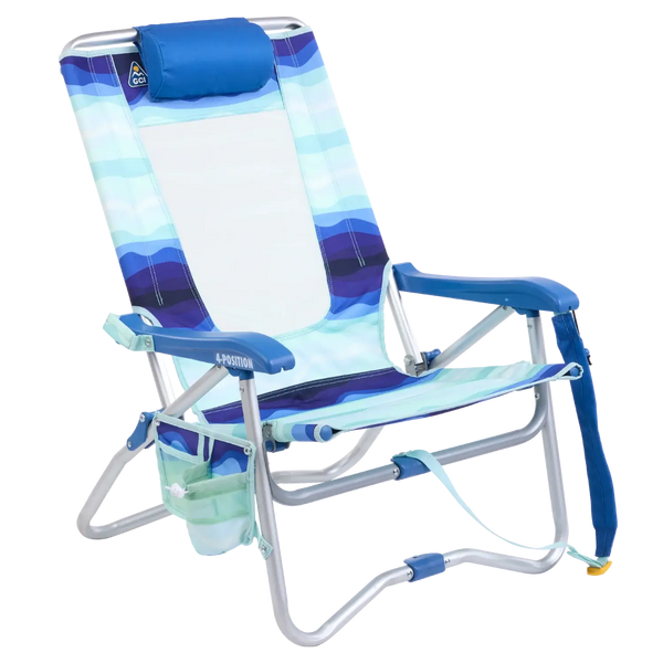 Rust-Resistant Aluminum Bi-Fold Beach Chair - Choice 601 - Low-Profile Reclining Beach Chair with Backpack Straps - Wave