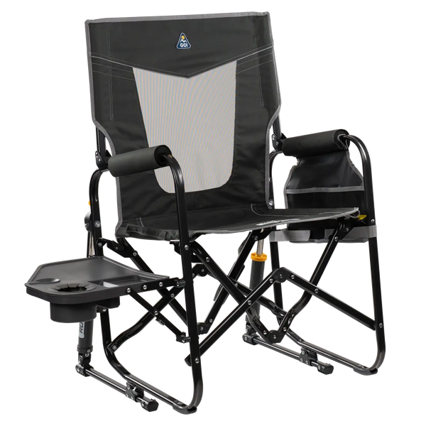Smooth Motion Stowaway Rocker with Side Table - Choice 253 - Heavy-Duty Kickback Rocker with Beverage Holder - Dark Charcoal
